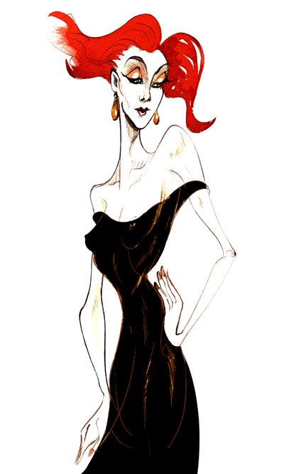 Modella dai capelli rossi in abito nero da Neale Osborne